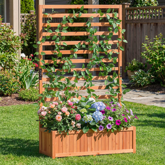 Wooden Raised Garden Bed 150 cm Tall Elevated Planter Box with Vertical Trellis-Orange
