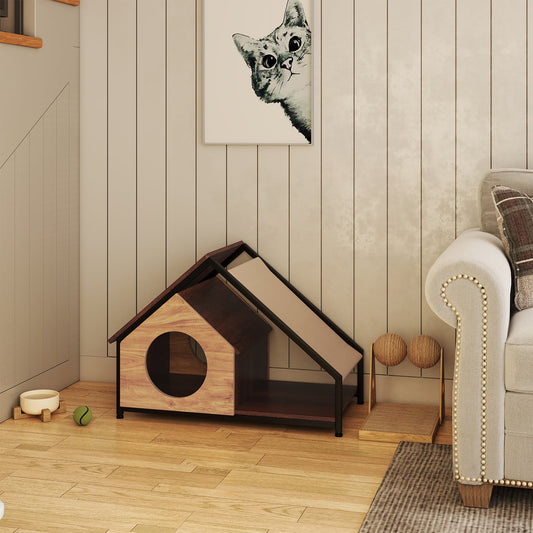 Wooden Cat House for Indoor Cats Kitty Condo Furniture with Porch
