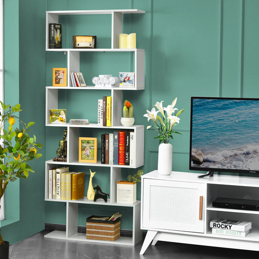 6-tier S-shaped Wooden Industrial Bookshelf-White