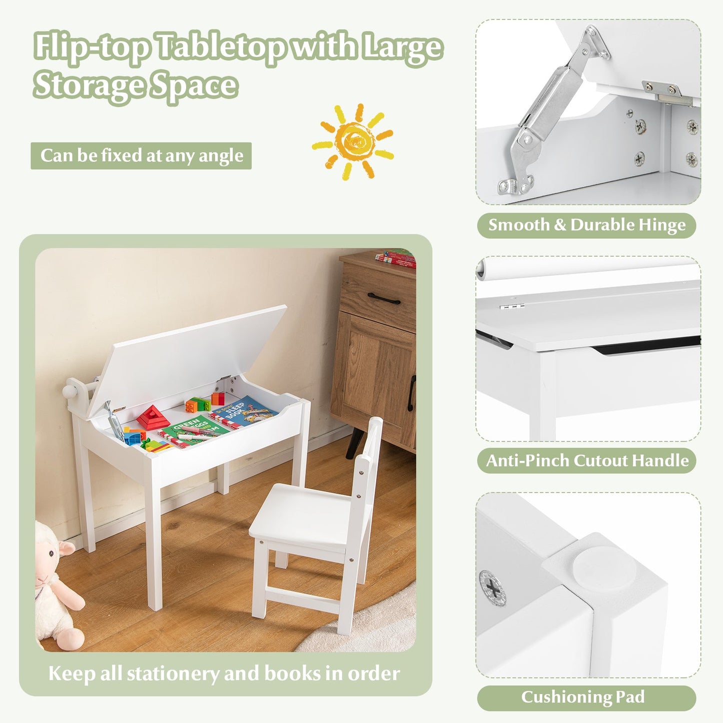 Toddler Activity Table Chair Set with Paper Roll Holder for Drawing, Studying