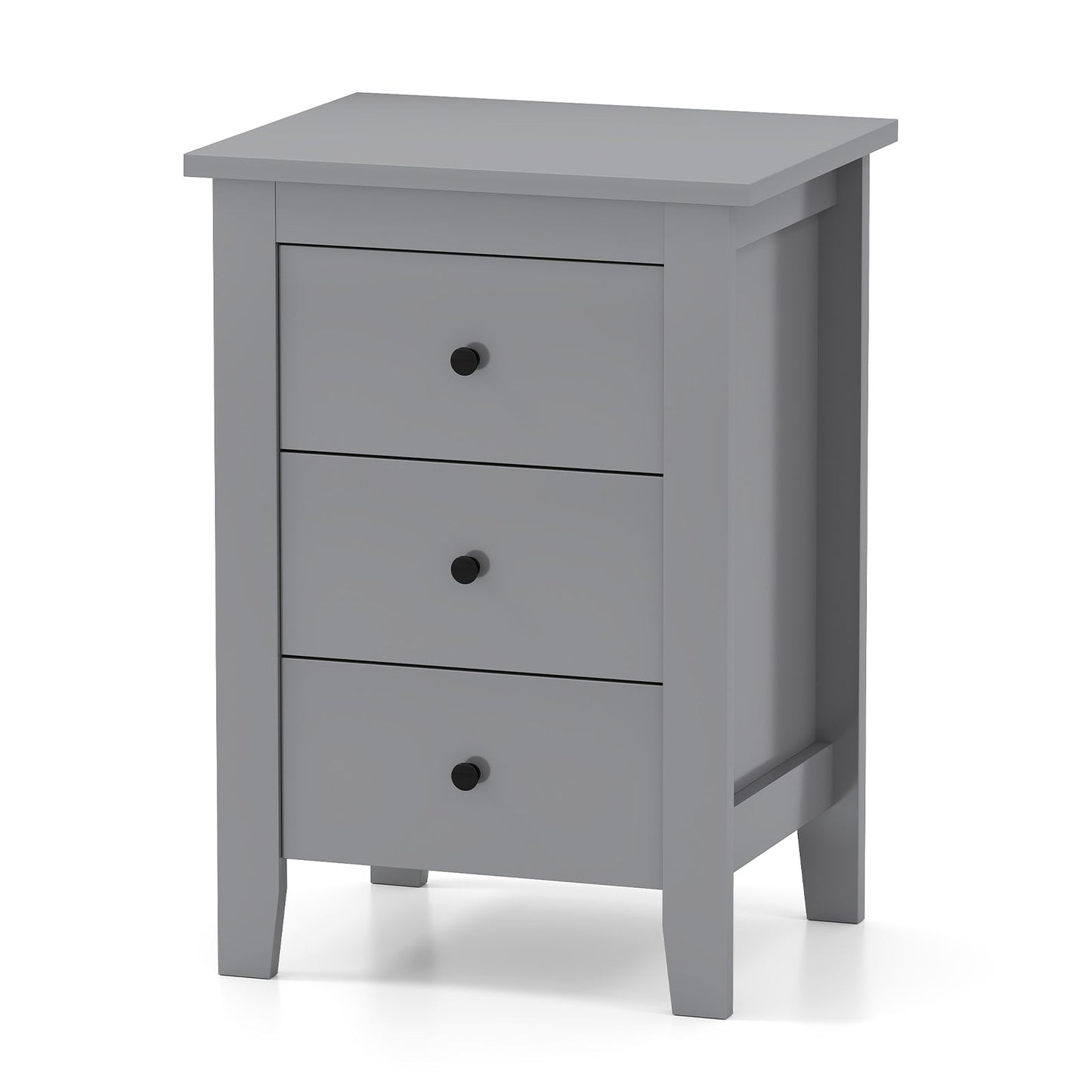 Wooden Nightstand with 3 Drawers and Stable Structure-Grey