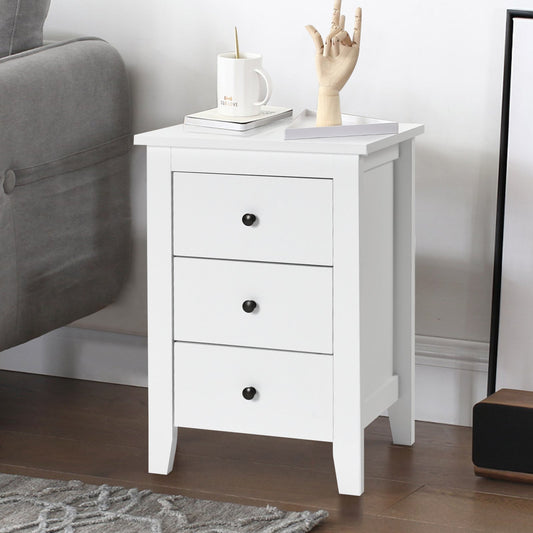 Wooden Nightstand with 3 Drawers and Stable Structure-White