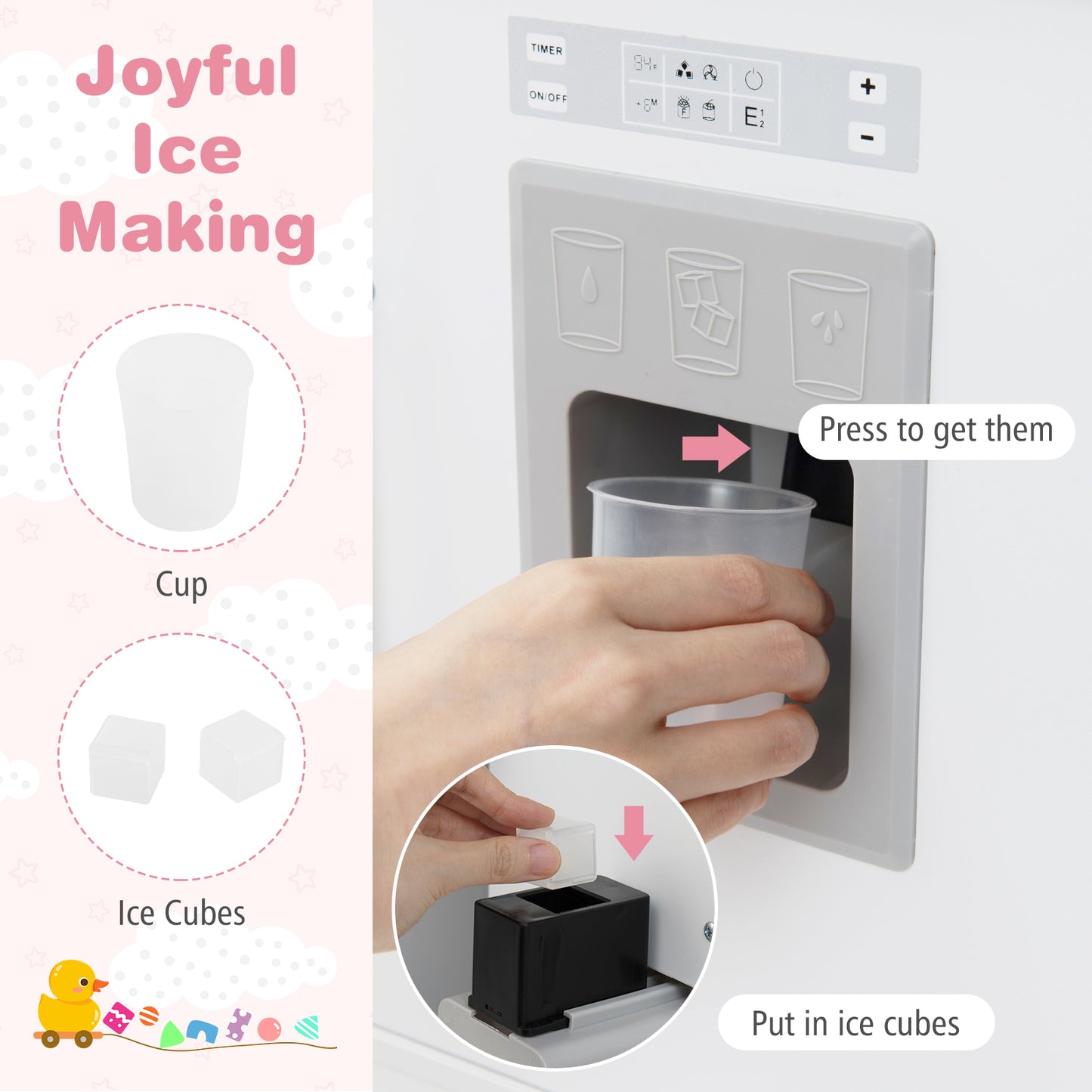 Wooden Play Kitchen for Kids with 3 Adjustable Heights with Stoves and Ice Maker-White