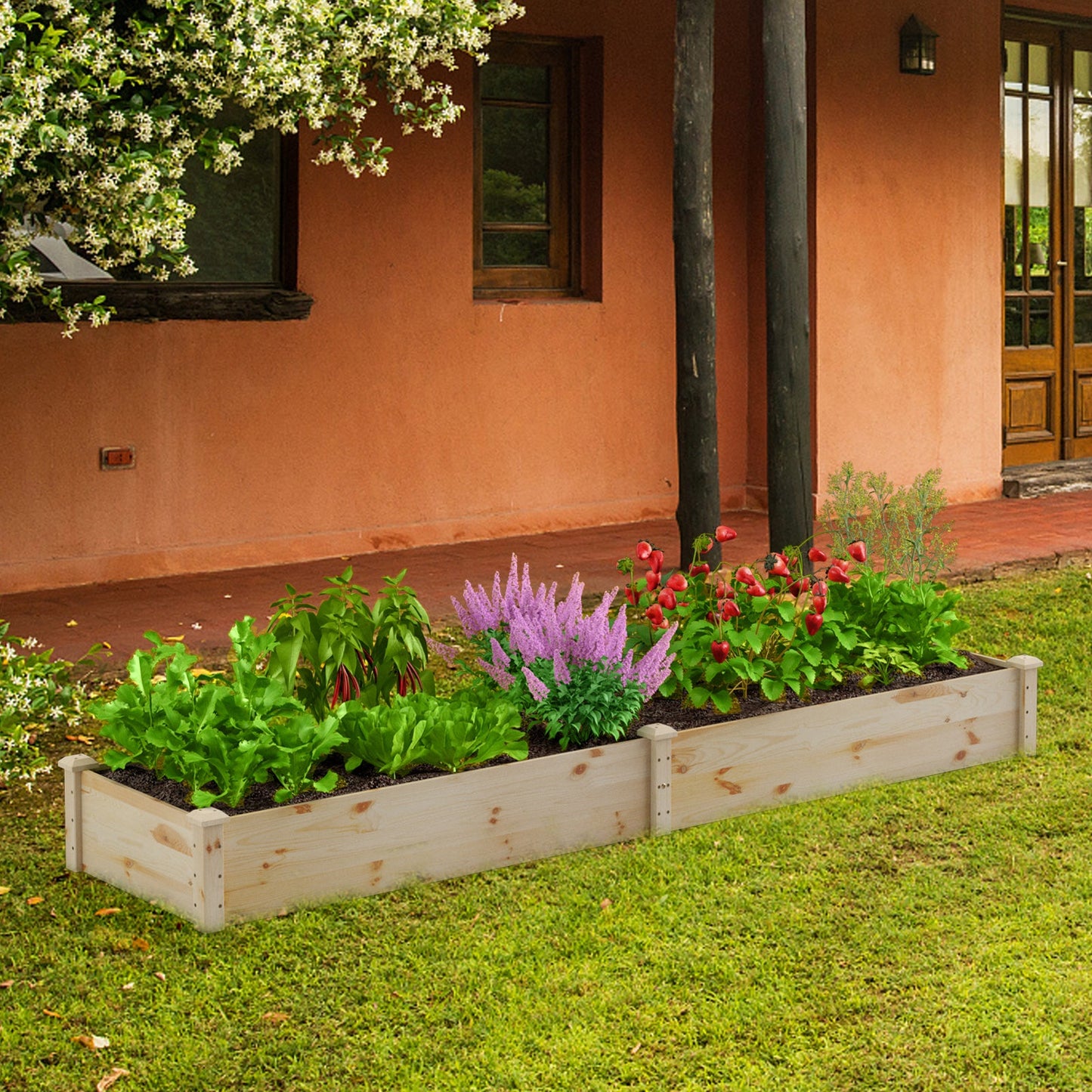 Wooden Raised Garden Bed for Vegetables Flowers Herbs-Natural
