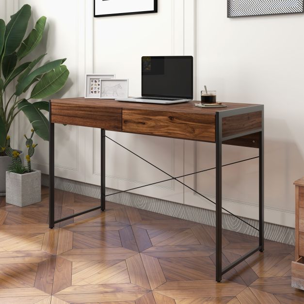 2 Drawer Desk & Sturdy Steel Frame & Reinforced Structure 112 x 48 x 76 cm