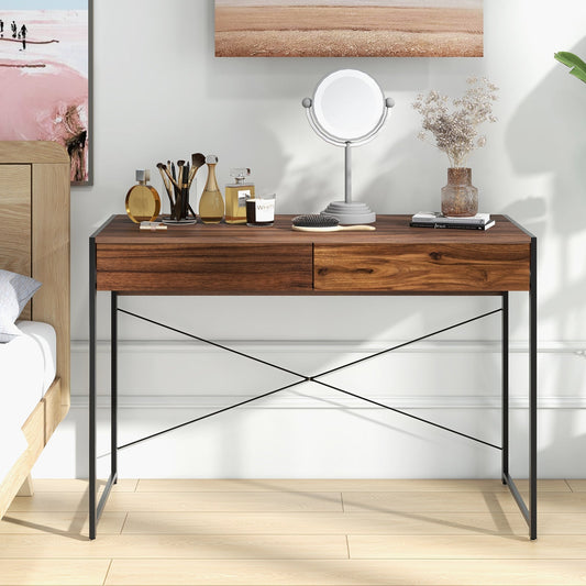 Wooden Study Computer Desk with 2 Drawers, 112 x 48 x 76cm -Brown