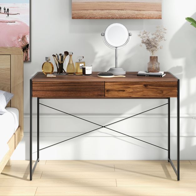 2 Drawer Desk & Sturdy Steel Frame & Reinforced Structure 112 x 48 x 76 cm