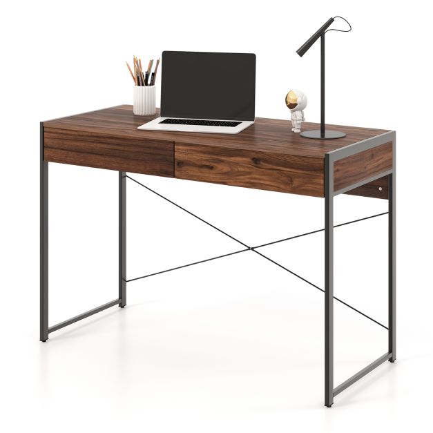 2 Drawer Desk & Sturdy Steel Frame & Reinforced Structure 112 x 48 x 76 cm