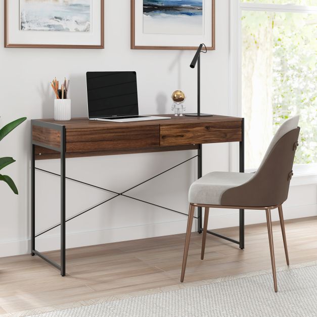 2 Drawer Desk & Sturdy Steel Frame & Reinforced Structure 112 x 48 x 76 cm