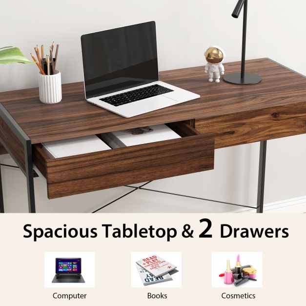 2 Drawer Desk & Sturdy Steel Frame & Reinforced Structure 112 x 48 x 76 cm