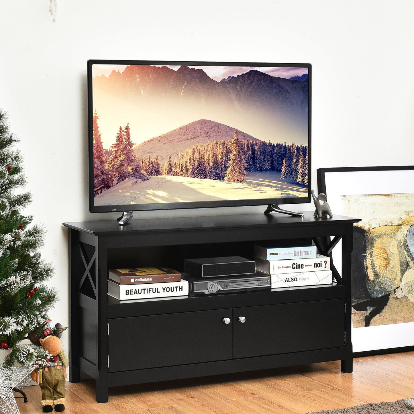 Wooden TV Stand for TVs up to 50 Inches-Black