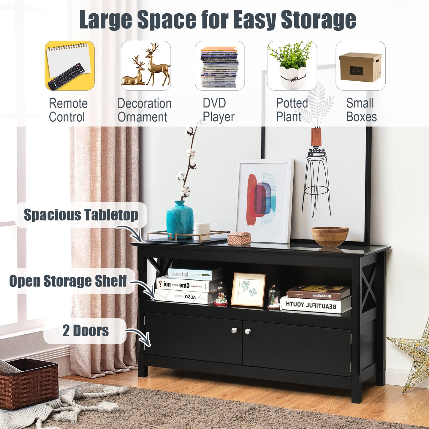 Wooden TV Stand for TVs up to 50 Inches-Black