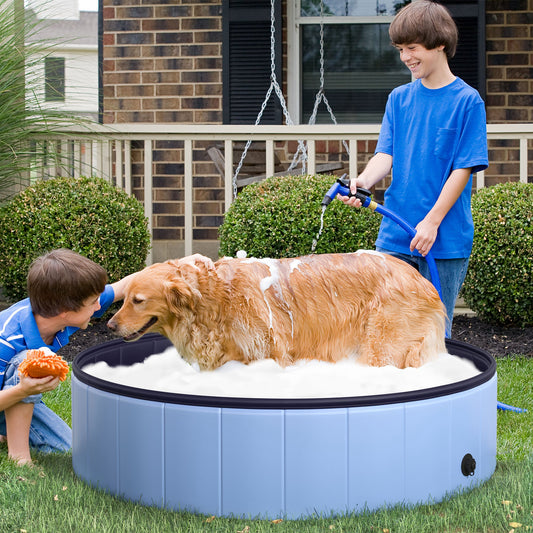 PawHut Dog Paddling Pool, Foldable Dog Pool, Leakproof & Hard Plastic, Portable Pet Bathtub with Non-Slip Base & Drainage Hole, for Indoors, Outdoors, Garden, Patio, 120 x 30 cm, Blue