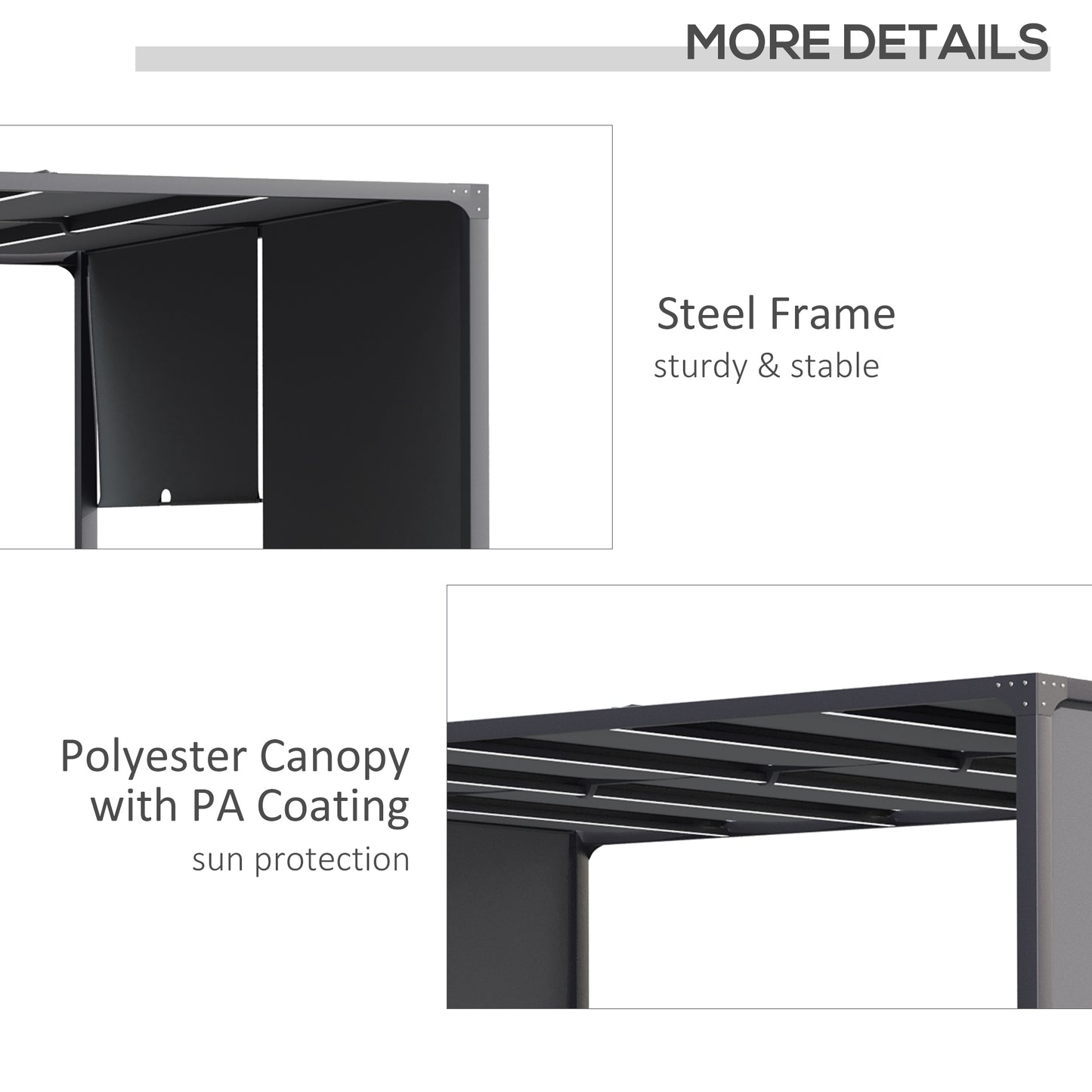 Outsunny 3(m) x 4m Metalowa pergola z oświetleniem LED, zewnętrzna pergola ogrodowa z przesuwanym dachem, zasilana energią słoneczną, do grilla, √Ç trawnik, ciemnoszary