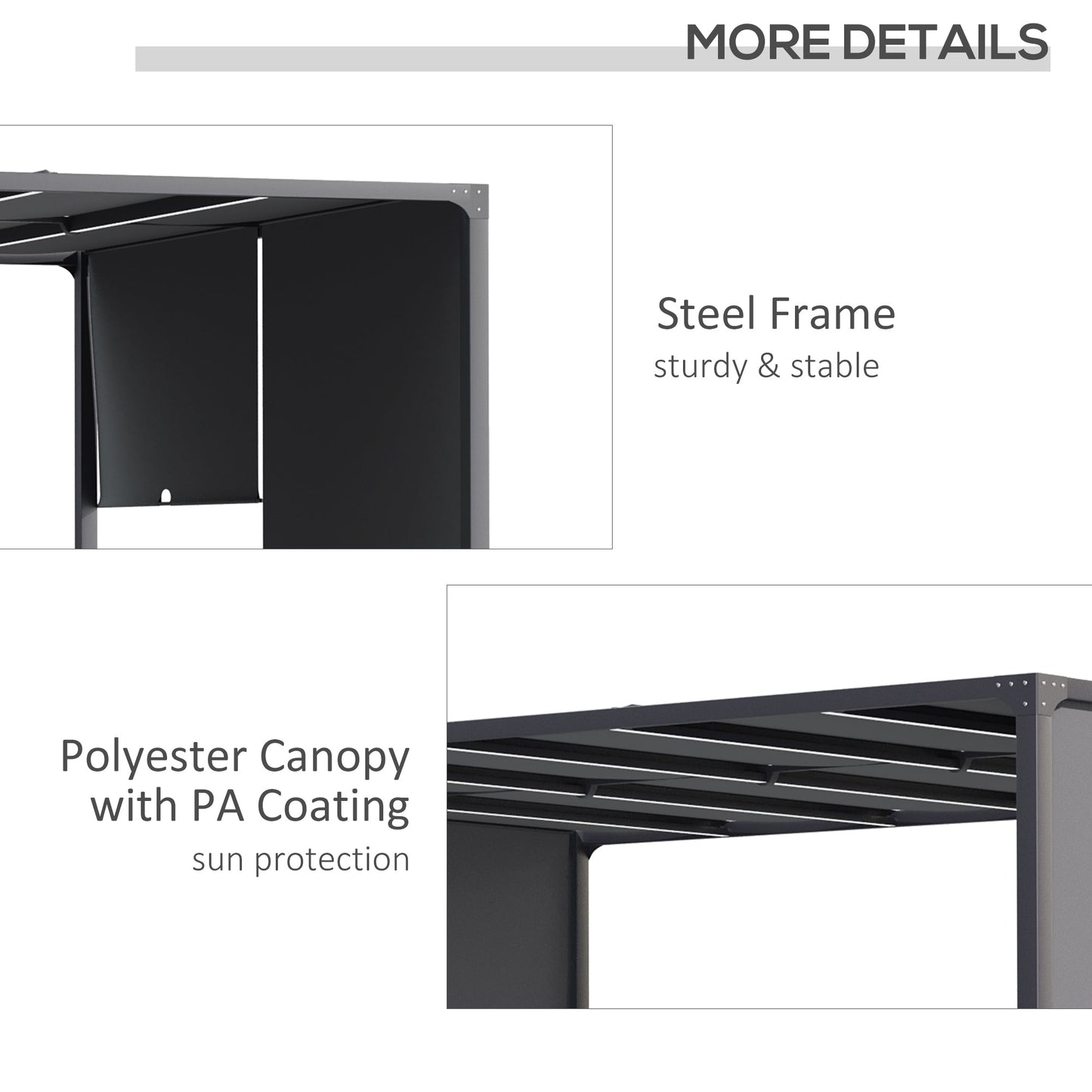 Outsunny 3(m) x 4m Metal Pergola with LED Lights, Outdoor Garden Pergola with Sliding Roof, Solar Powered, for BBQ, Lawn, Dark Grey