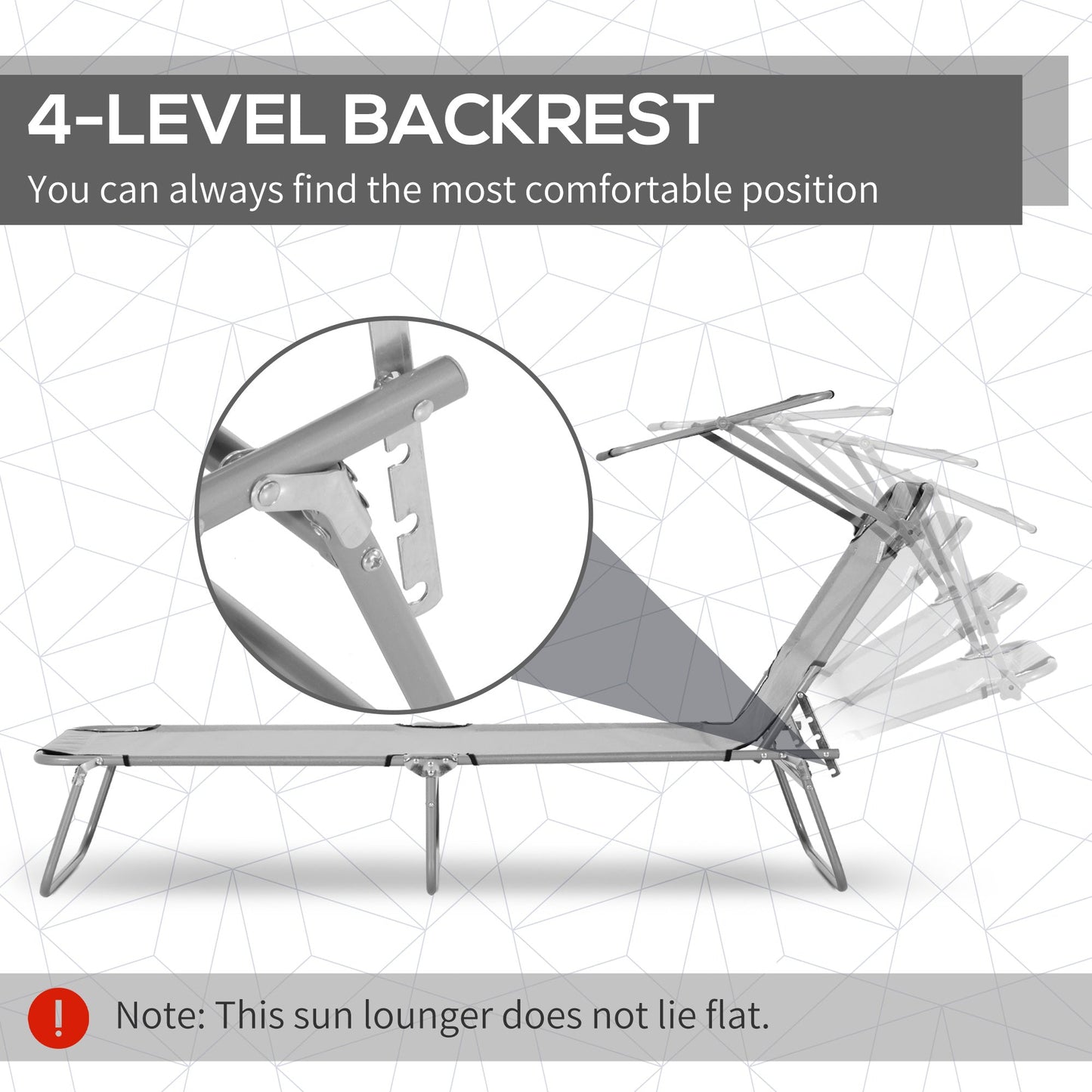 Outsunny Outdoor Foldable Sun Lounger, 4 Level Adjustable Backrest Reclining Sun Lounger Chair with Angle Adjust Sun Shade Awning for Beach, Garden, Patio, Light Grey