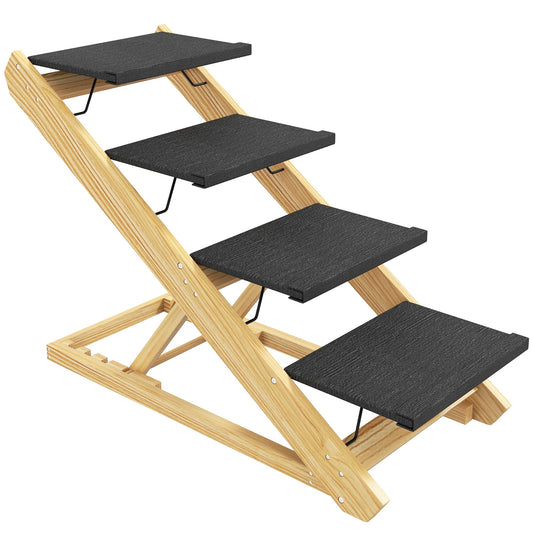 PawHut Adjustable Dog Steps Dog Ramp, 4-Step Non-slip Pet Stairs for Large Sized Dogs, Foldable Dog Stairs for Bed Sofa