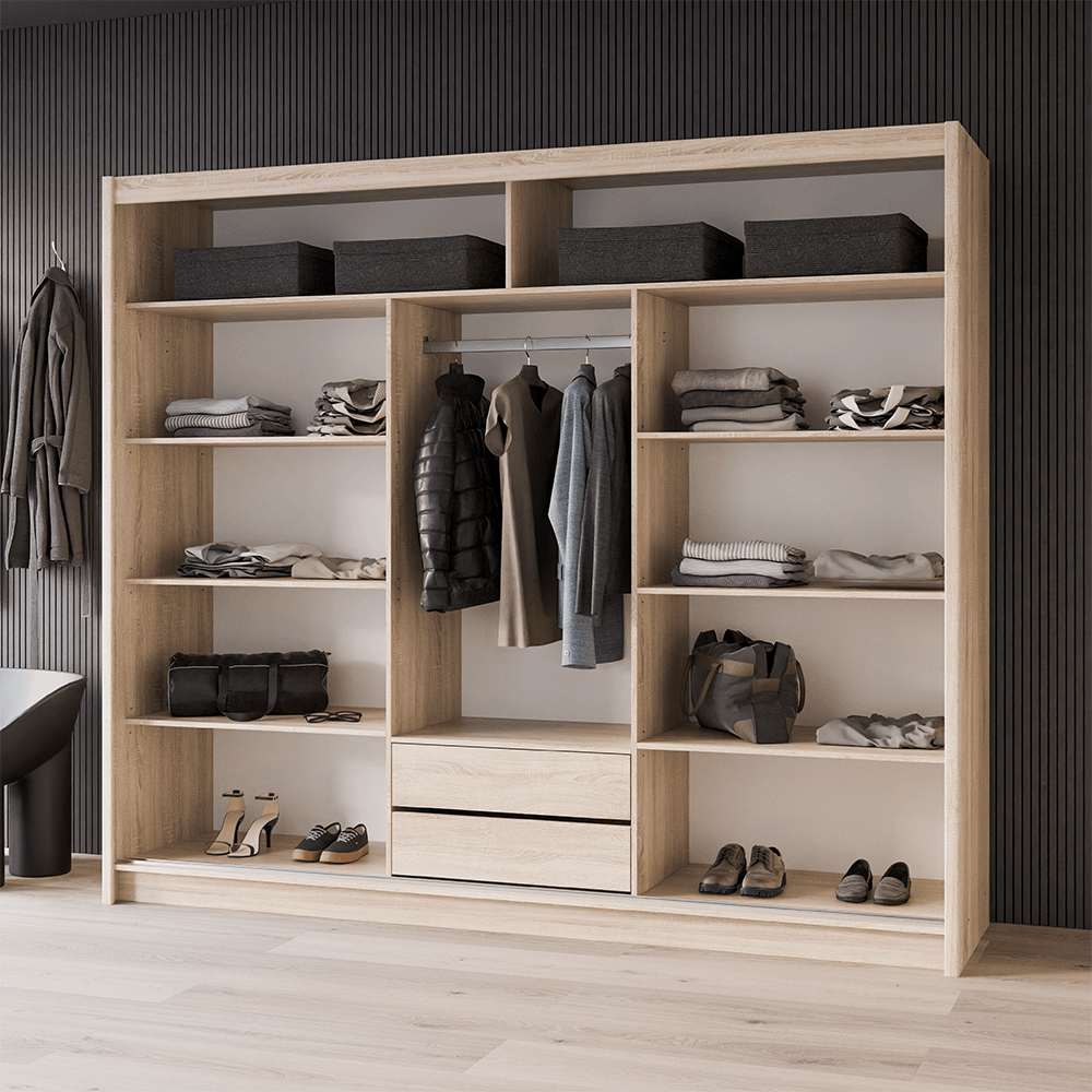 Oak Sonoma + Lava Mirrored Sliding Door Wardrobe 250cm – GRAYSON