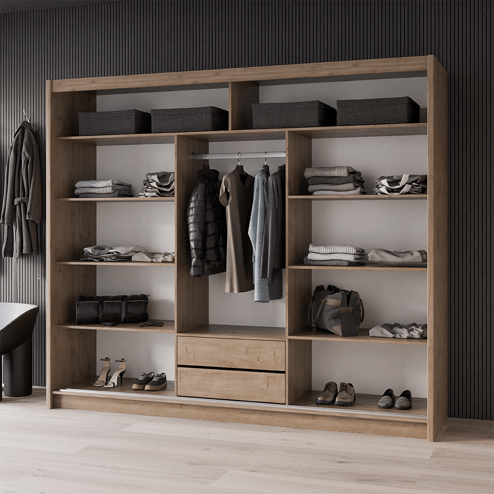 Oak Wotan / Black Mirrored Sliding Door Wardrobe 250cm – WINDSOR