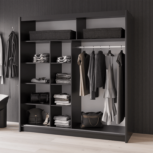Black Mirrored Sliding Door Wardrobe 203cm – MAYFAIR