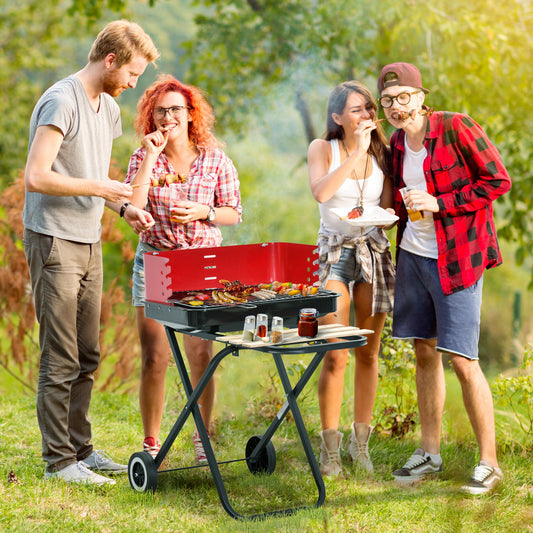 Outsunny Charcoal Trolley BBQ in Black and Red, image 2