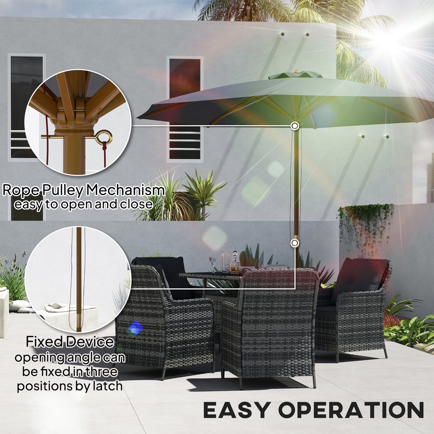 Outsunny 3m Parasol na słupku drewnianym - szary