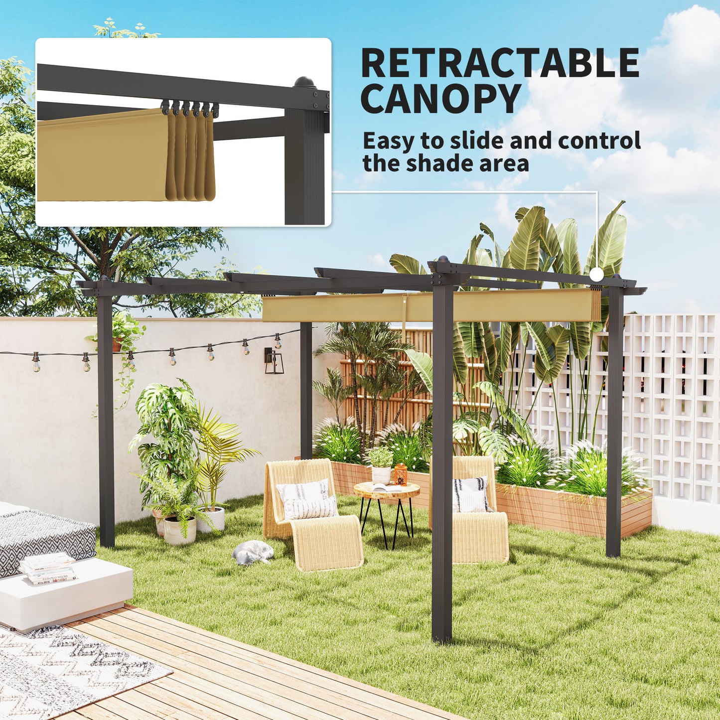 Outsunny 3 x 4m aluminiowa pergola z rozsuwanym dachem - khaki