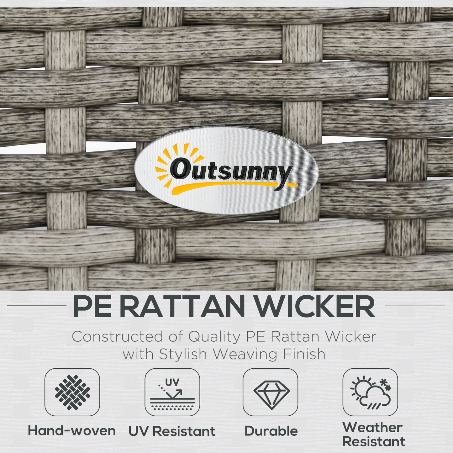 Zestaw mebli ogrodowych Outsunny z rattanu PE, 6 elementów, z trzema krzesłami, fotelami i podnóżkami, aluminiowy zestaw mebli ogrodowych z wikliny ze szklanym blatem, miękka poduszka, jasnoszary
