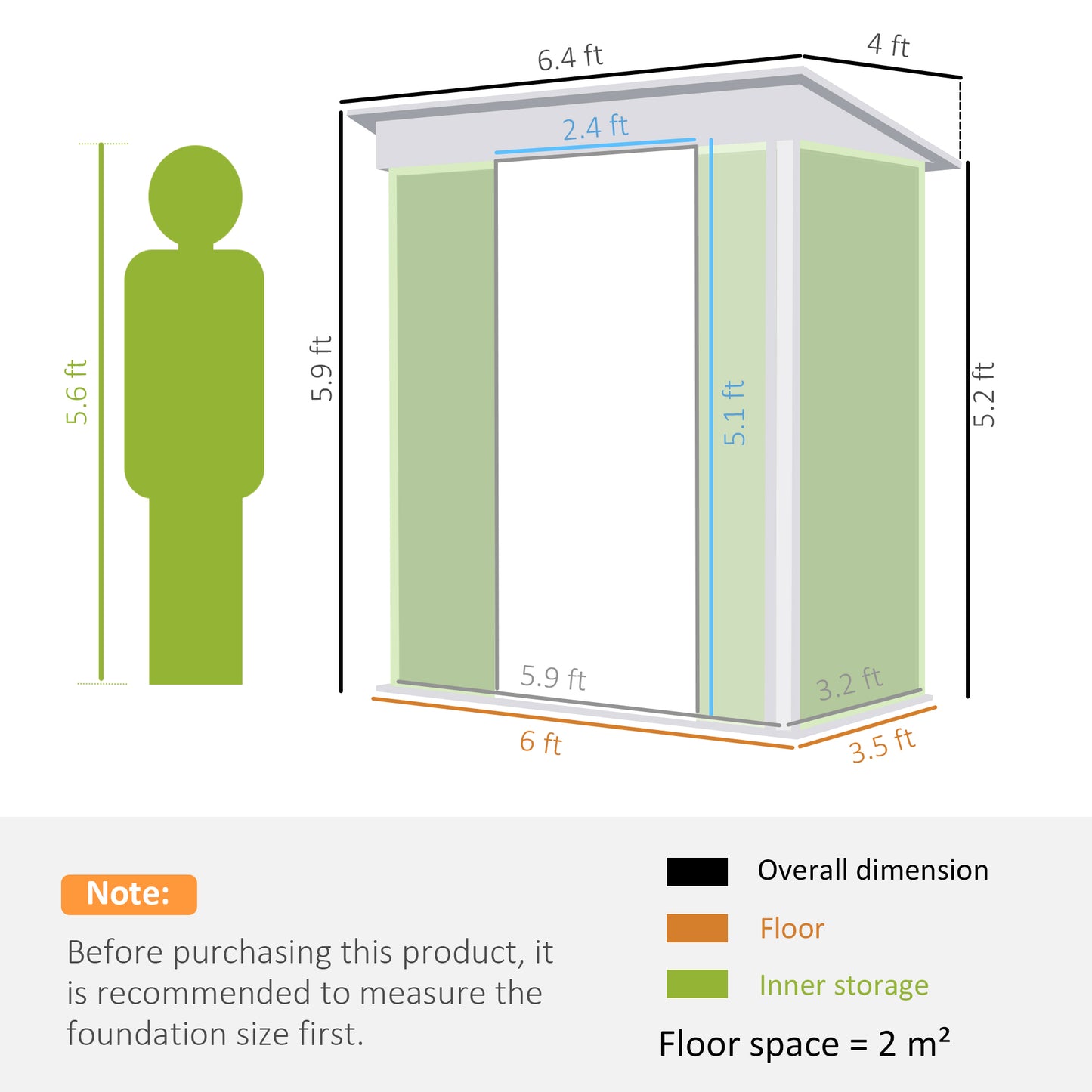 Outsunny 6,5 x 4FT ocynkowana metalowa szopa z zestawem fundamentowym, zamykana szopa ogrodowa na narzędzia z podwójnymi przesuwanymi drzwiami, otwory wentylacyjne, zielona