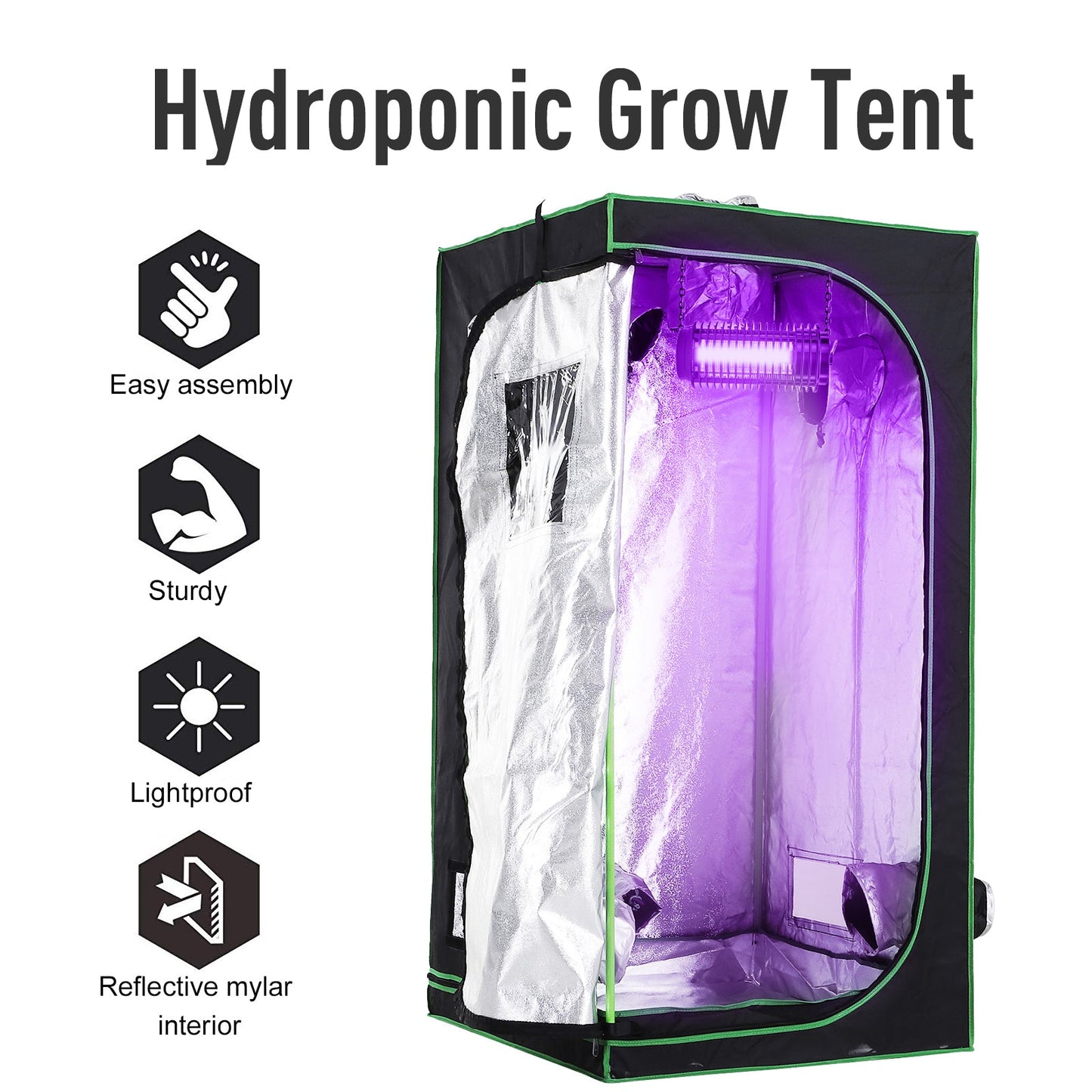 Outsunny Grow Tent odblaskowy Mylar Hydroponiczny z regulowanymi otworami wentylacyjnymi i tacką podłogową do uprawy roślin w pomieszczeniach, 80 x 80 x 160 cm (31,5" x 31,5" x 63")