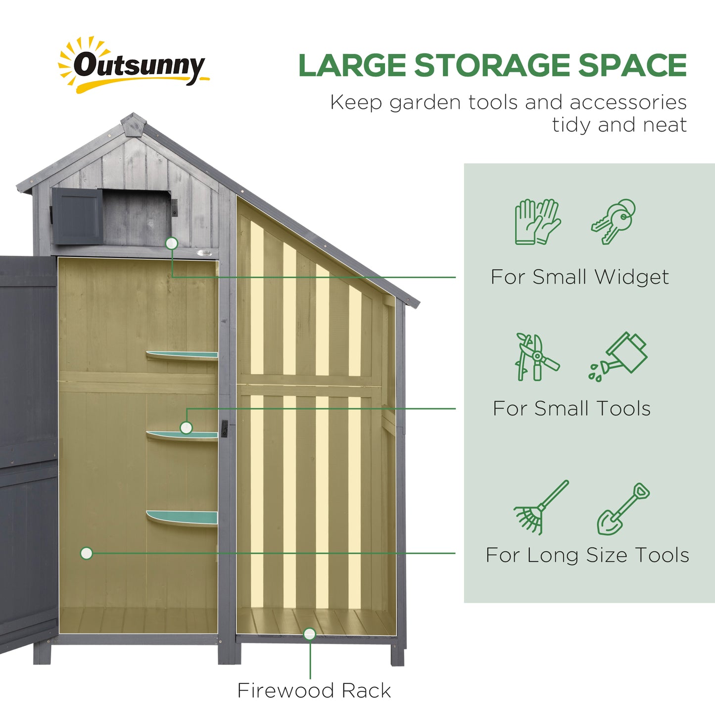 Outsunny Garden Outdoor Storage Shed Outdoor Tool Shed z 3 półkami i uchylnym dachem, 129x51,5x180 cm, szary