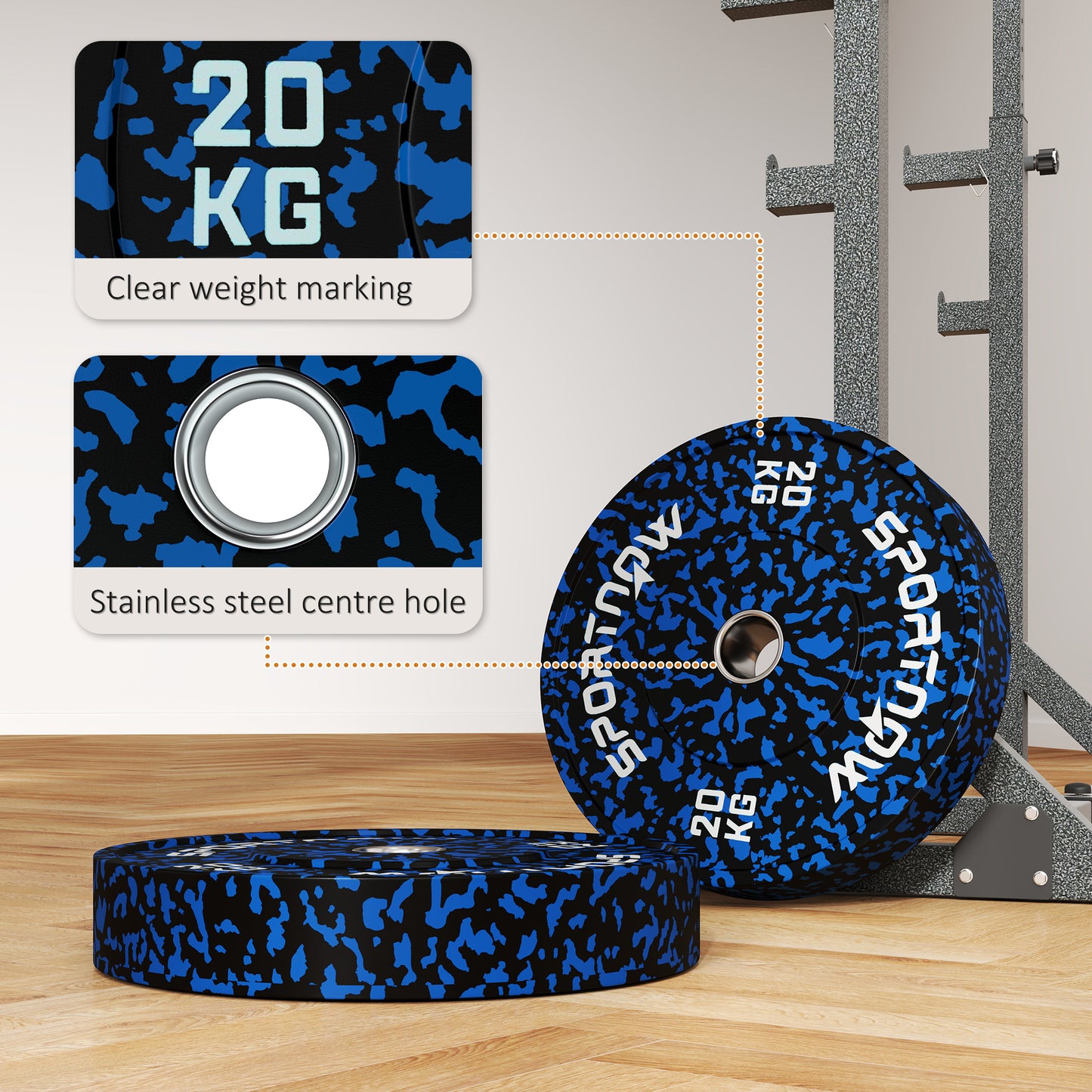 Zestaw talerzy olimpijskich SPORTNOW, solidne gumowe talerze bumperowe, dyski z otworami 2"/5cm, do podnoszenia ciężarów w domowej siłowni, trening siłowy, 2 x 20 kg