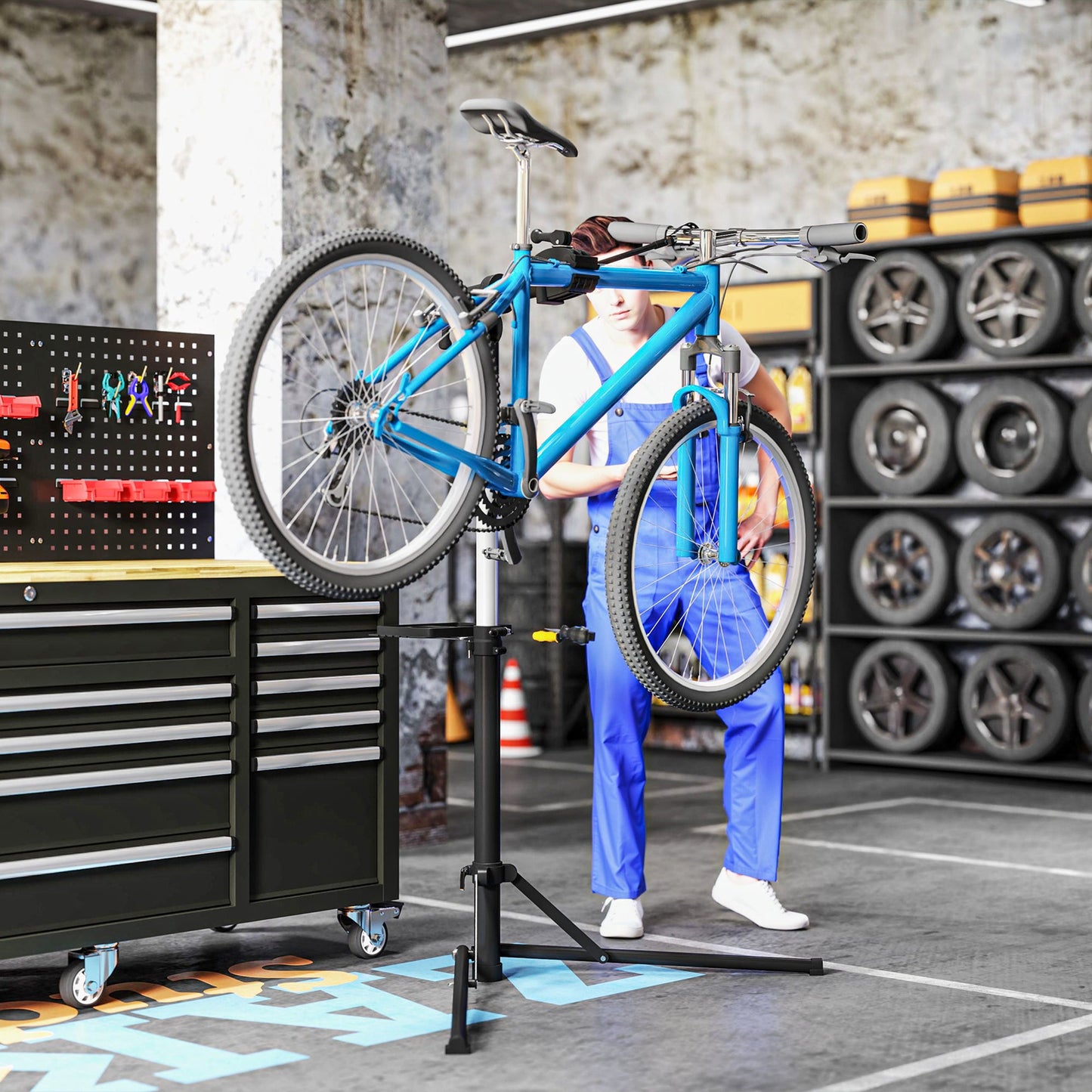 HOMCOM Bike Repair Stand, Max Load 40kg, Foldable, Height Adjustable, for Road Bike, Mountain Bike, E-bike