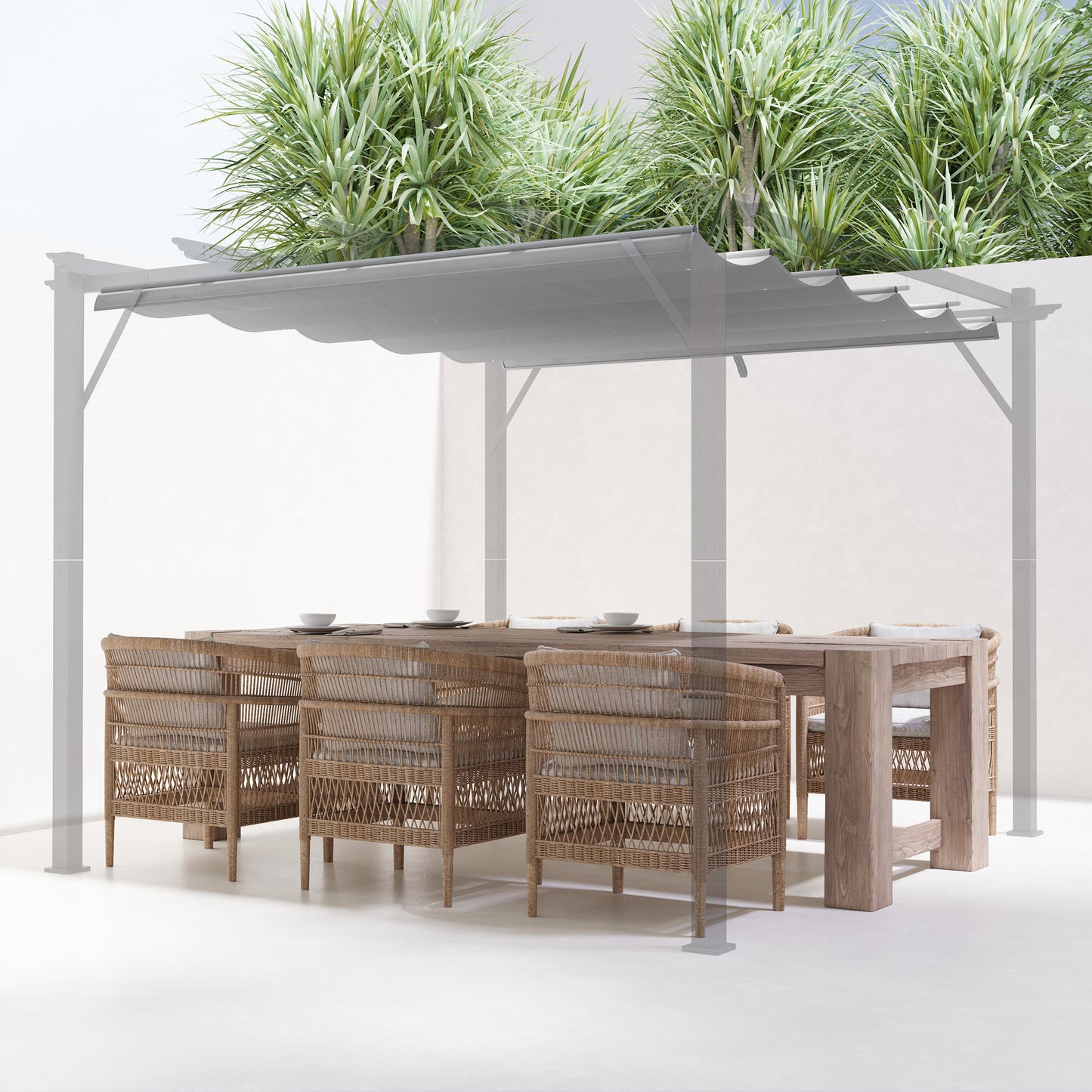 Osłona przeciwsłoneczna Outsunny Retractable Pergola Shade Cover, wymienna tkanina na baldachim do pergoli 3 x 3 (m), dach altany Retractable, jasnoszary