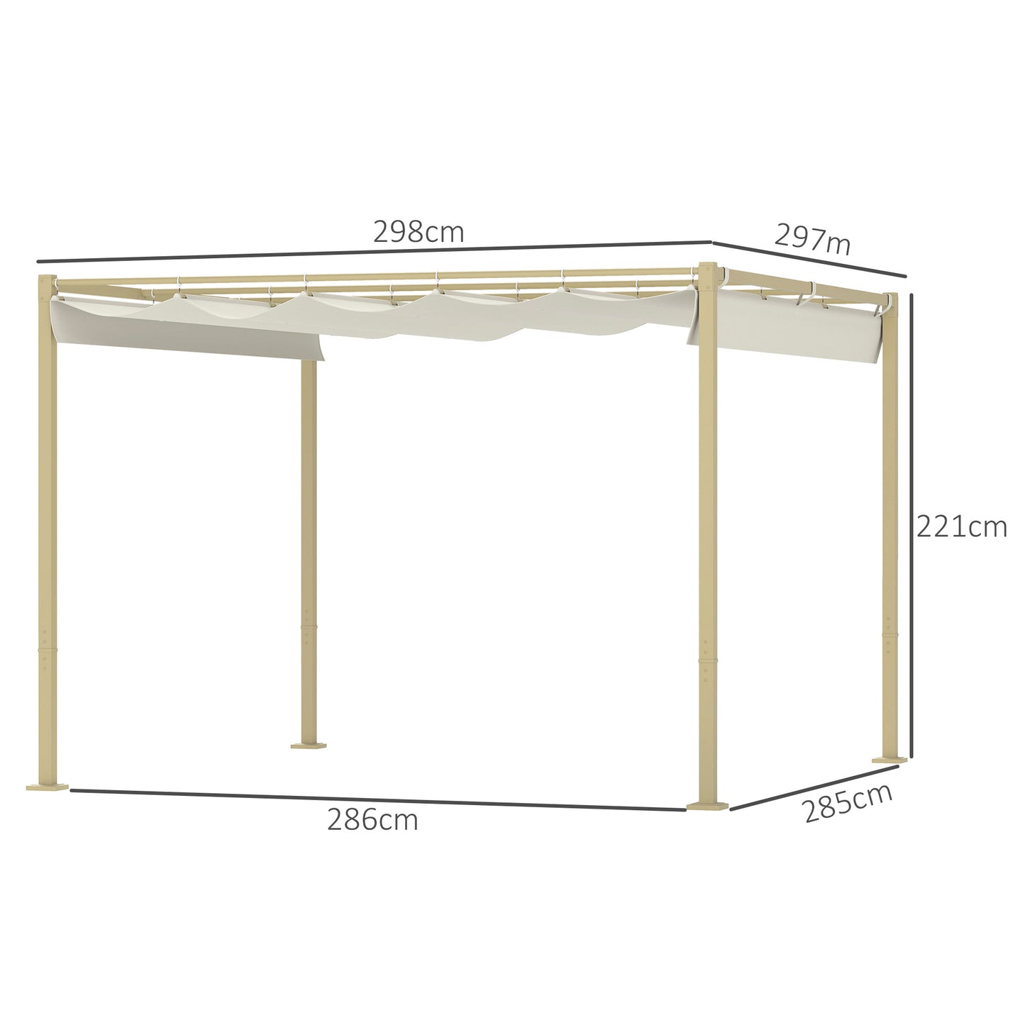 Outsunny 3 x 3(m) Pergola ogrodowa z rozsuwanym dachem i magnetycznym mocowaniem, zestaw pergoli zewnętrznej z baldachimem przeciwsłonecznym, UPF30+, khaki