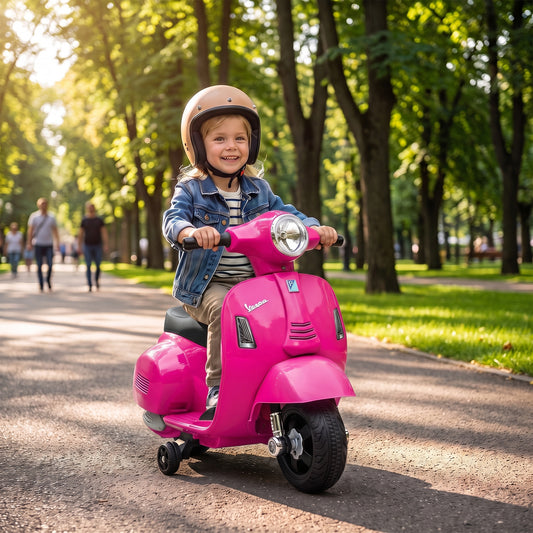 HOMCOM Vespa Licensed 6V Kids Electric Motorbike Ride On Motorcycle Battery Powered for 18-36 Months with Horn, Pink