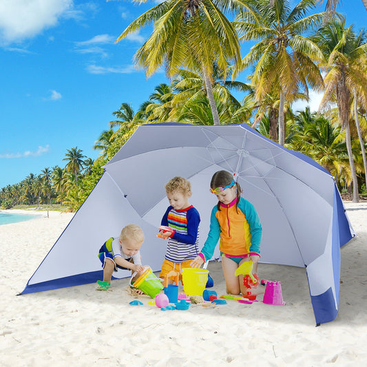 Outsunny 2m UV Protection Fishing Beach Umbrella Brolly Shelter w/ Side Panel Tent Blue