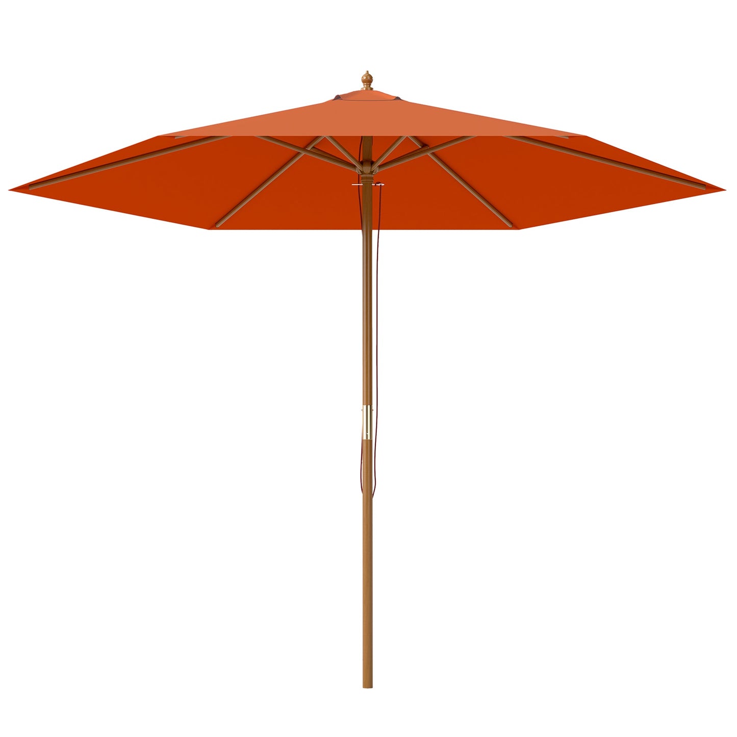 Outsunny 2.5m Wood Garden Parasol Sun Shade Patio Outdoor Wooden Umbrella Canopy, Table Market Umbrella with Vent, 38mm Pole, Rope Pulley Mechanism, Orange