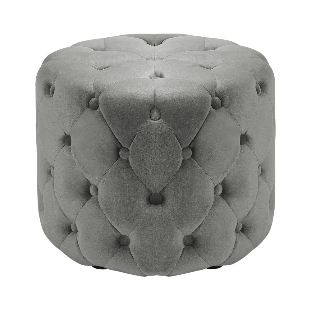 Round Velvet Buttoned Footstool