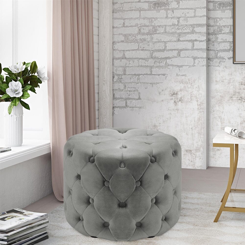 Round Velvet Buttoned Footstool