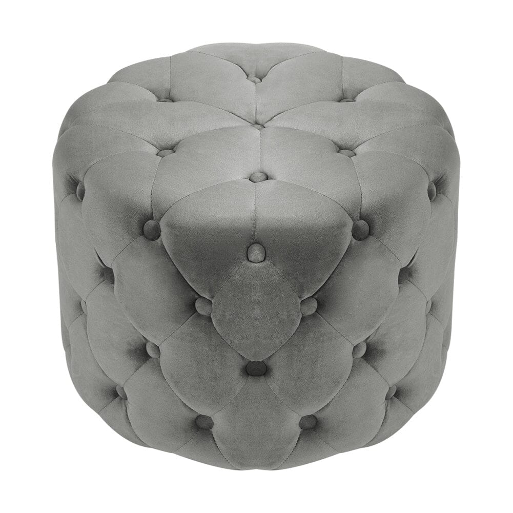 Round Velvet Buttoned Footstool