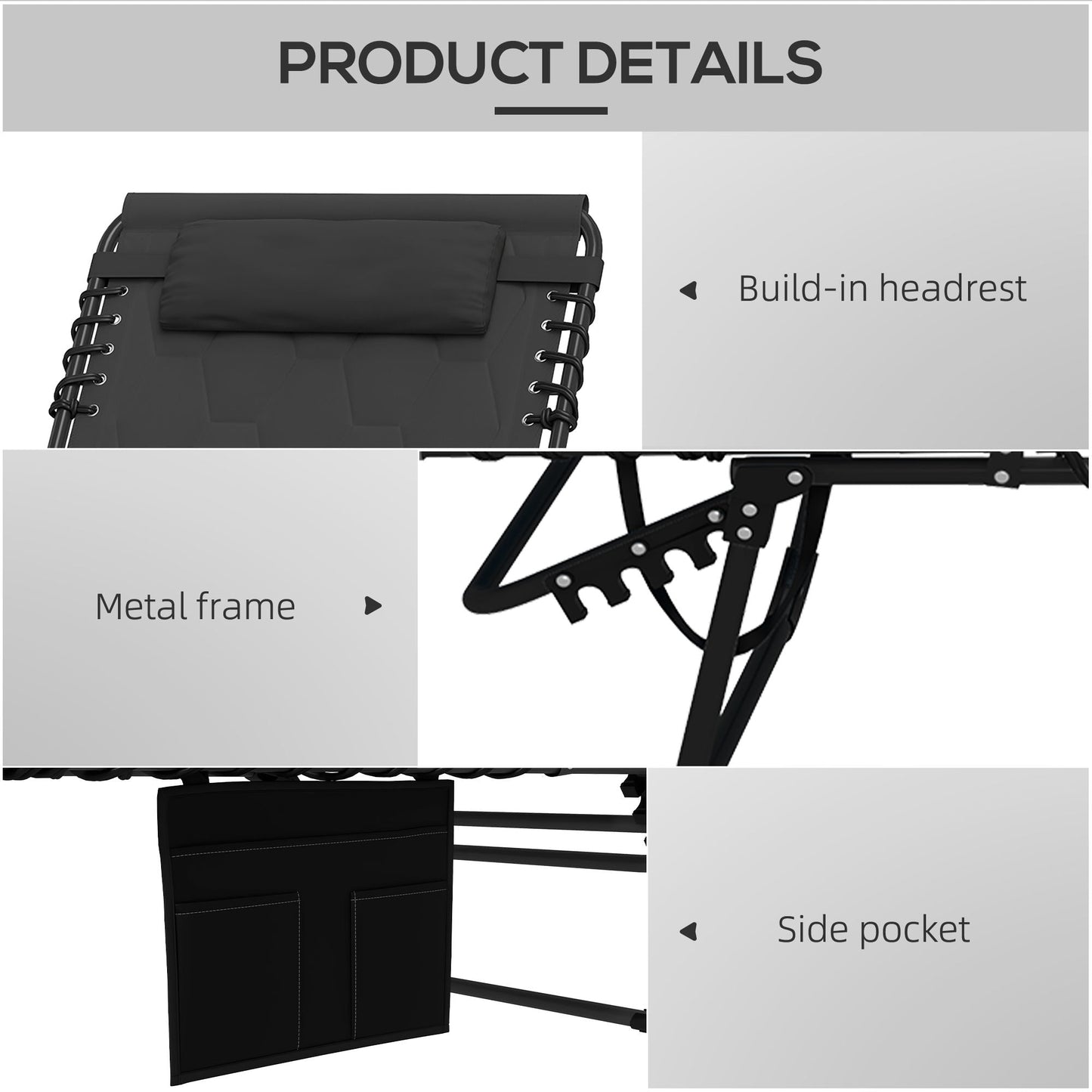 Outsunny Set of Two Sun Loungers, with Five-Position Reclining Backs - Black