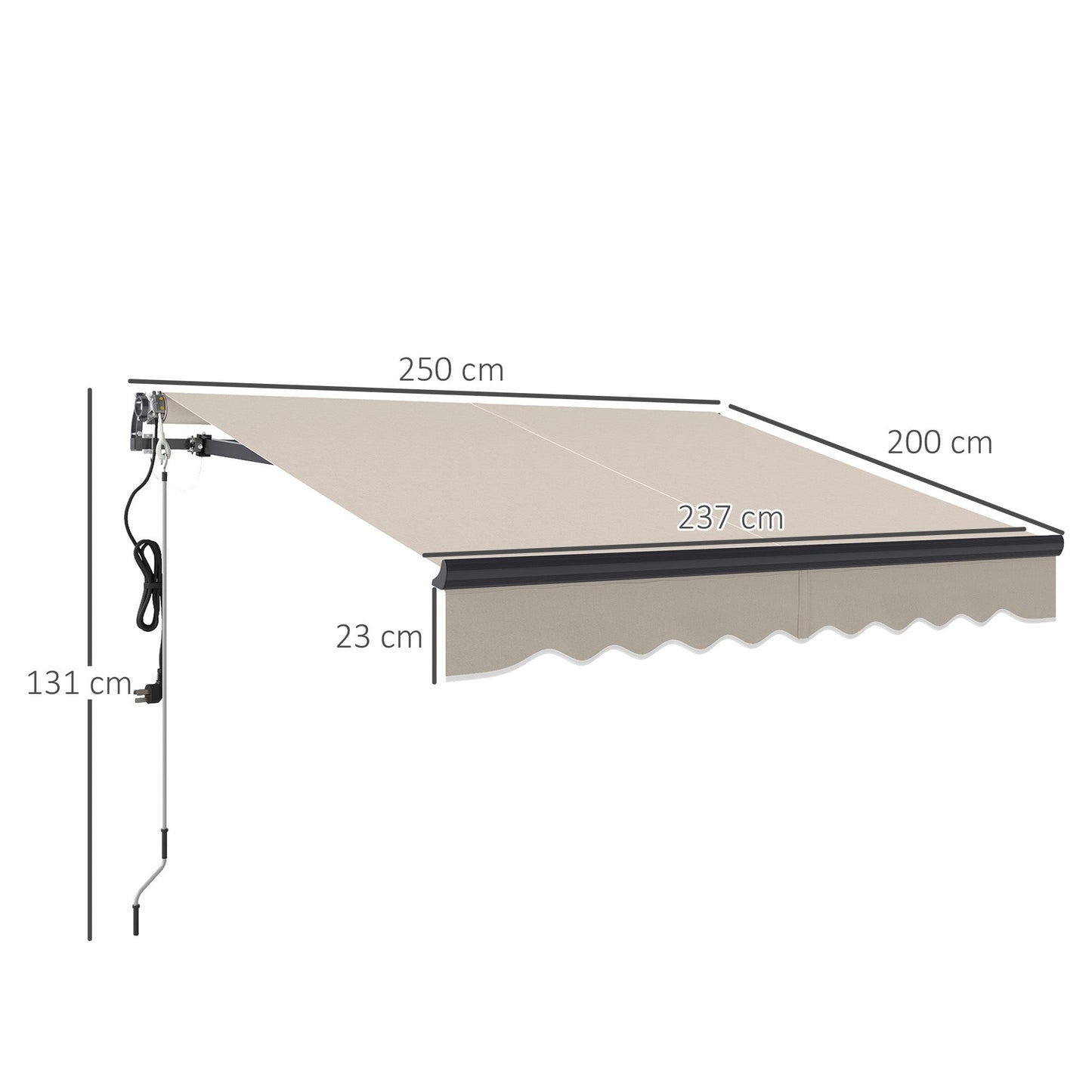 Outsunny 2,5 x 2 m markiza elektryczna z pilotem, aluminiowa rama, markiza zwijana DIY, osłona przeciwsłoneczna UV30+ do drzwi tarasowych i okien ogrodowych, beżowa