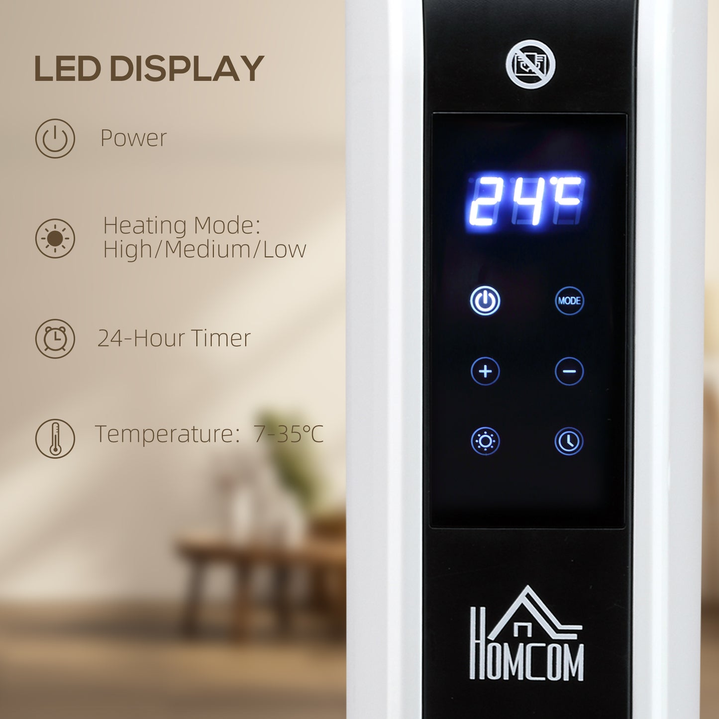 HOMCOM Three-Mode Modern Slimline Heater, 7-35â Temperature