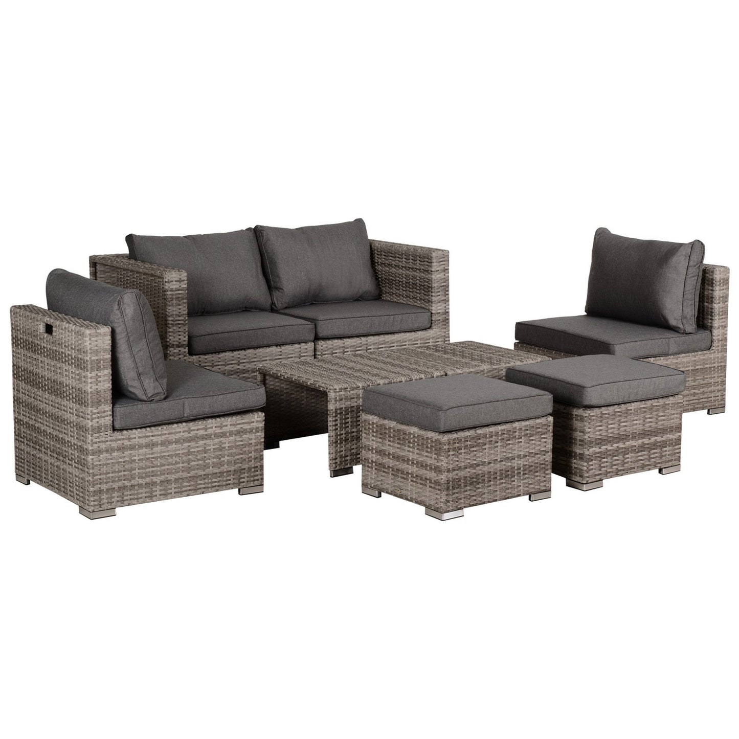 Outsunny 8 Pieces PE Rattan Sofa Set with Cushions, Garden Corner Sofa with 4 Seater Sofa, 2 Footstools and 2 Coffee Table Set, Space-saving Design, No Assembly Required, Grey
