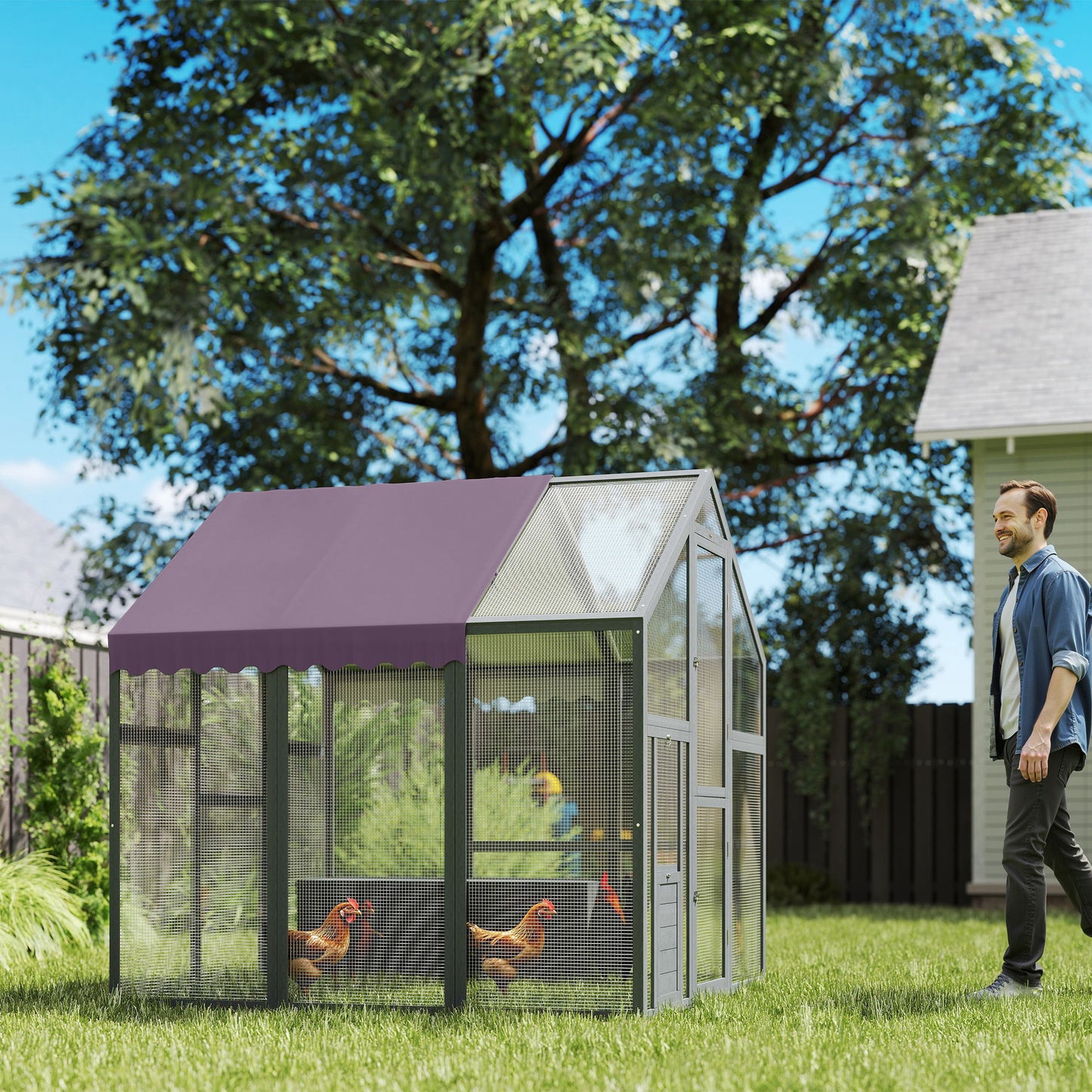 PawHut Large Walk In Chicken Run with Waterproof & Anti-UV Cover, for 6-8 Chickens, for Garden, Farm, 5.5' x 6' x 6'