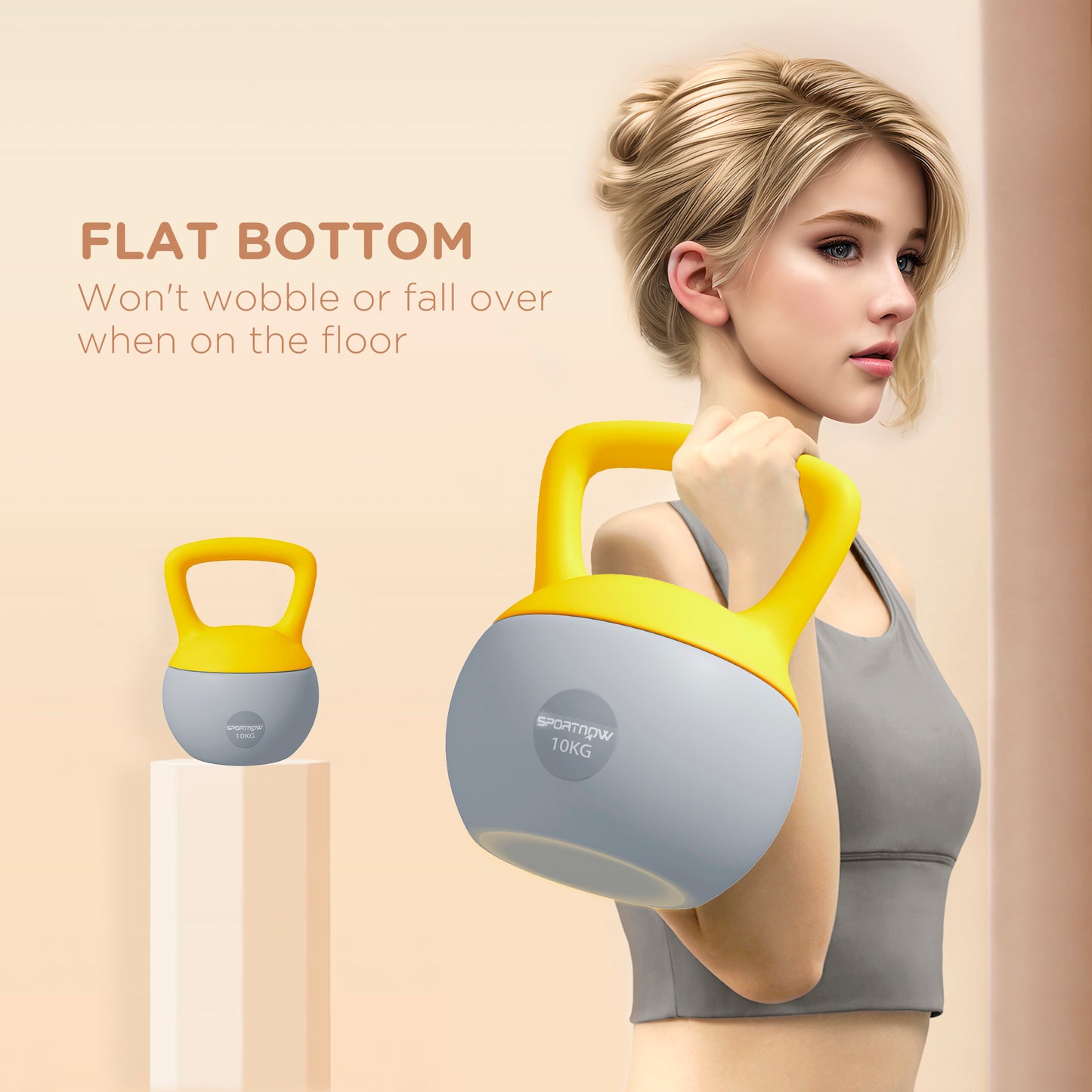 SPORTNOW 10KG Soft Kettlebell, Kettlebell with Non-Slip Handle for Home Gym, Weight Lifting, Strength Training, Yellow/Grey