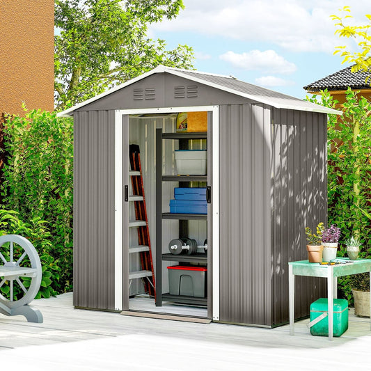 Outsunny Metal Garden Storage Shed in Light Grey, image 2