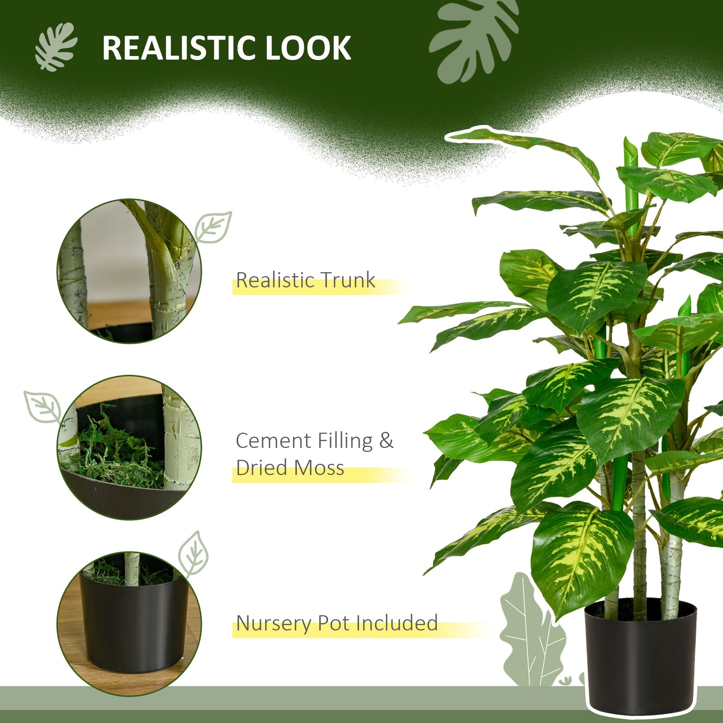 HOMCOM 2 PCs Artificial Evergreen Tree Fake Decorative Plant in Nursery Pot for Indoor Outdoor Décor, Green