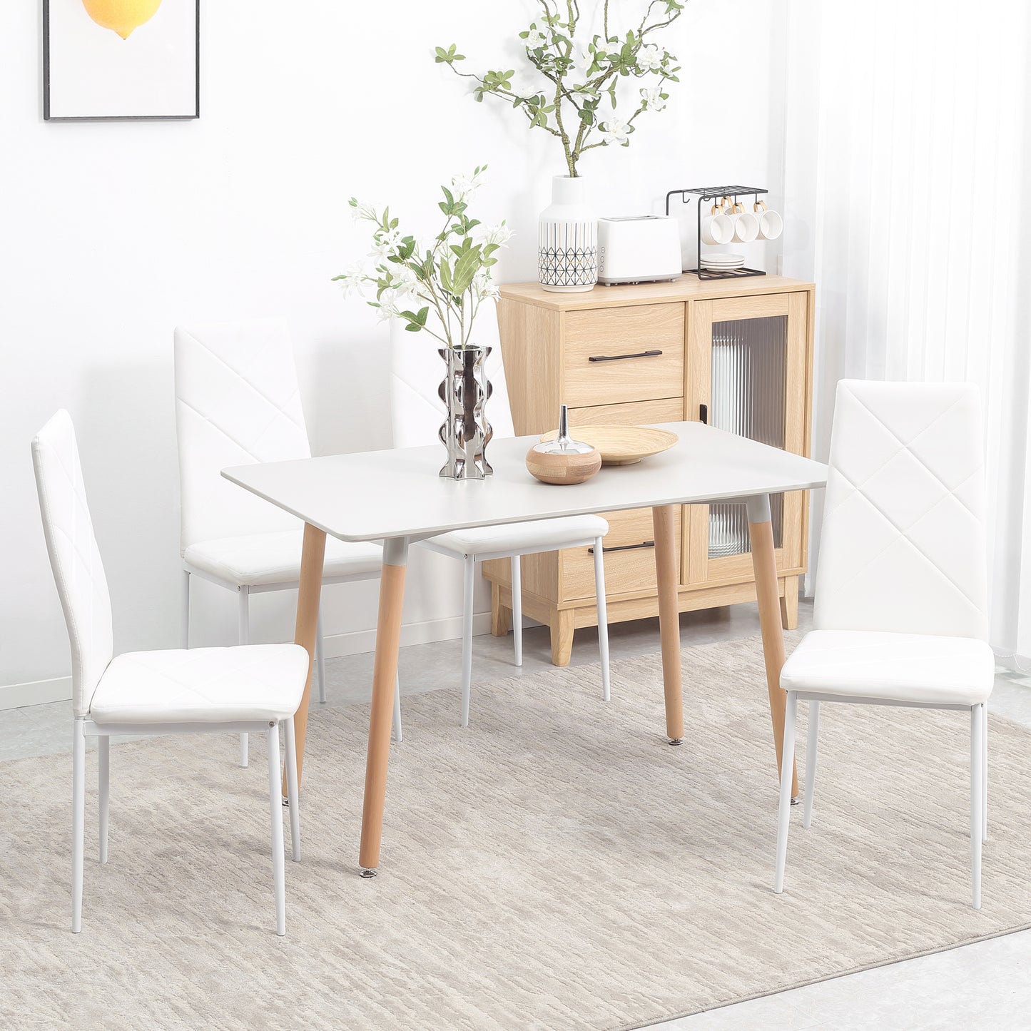 HOMCOM Set of 4 Faux Leather Dining Chairs - White